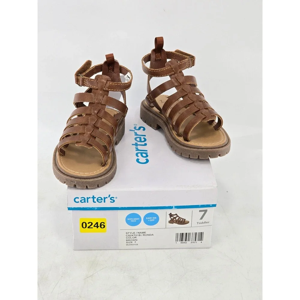 Carter's Ronda Gladiator Sandals Toddler 7 Brown Strappy Ankle Hook Loop - New